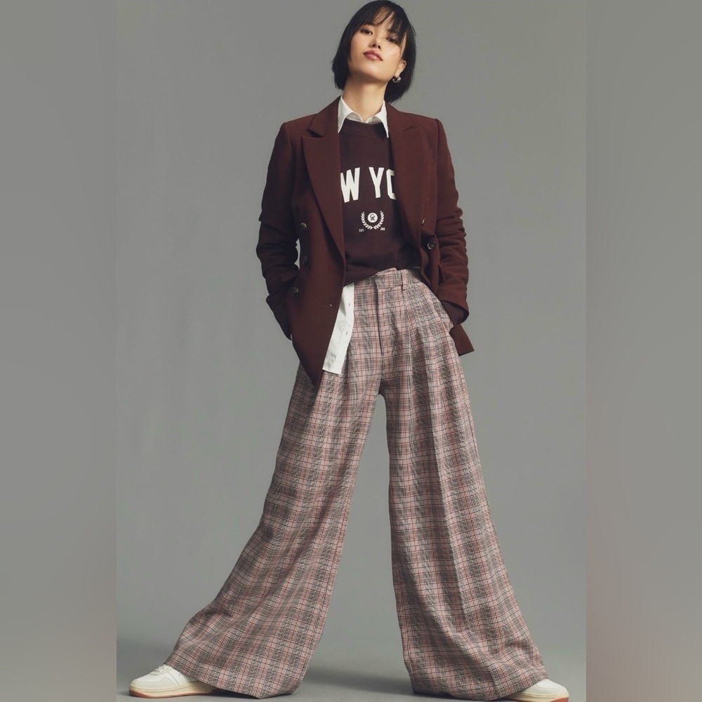 NEW Maeve Anthropologie The Avery Trousers Pleated Wide Leg Plaid Size 14 NWOT